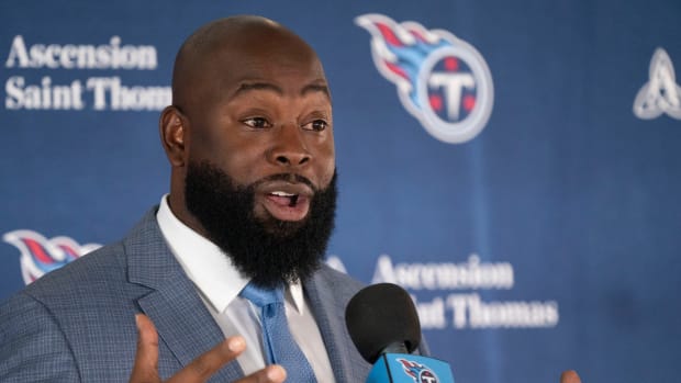 Tennessee Titans new general manager Ran Carthon responds to questions during his introductory press conference at Ascension Saint Thomas Sports Park Friday, Jan. 20, 2023, in Nashville, Tenn.